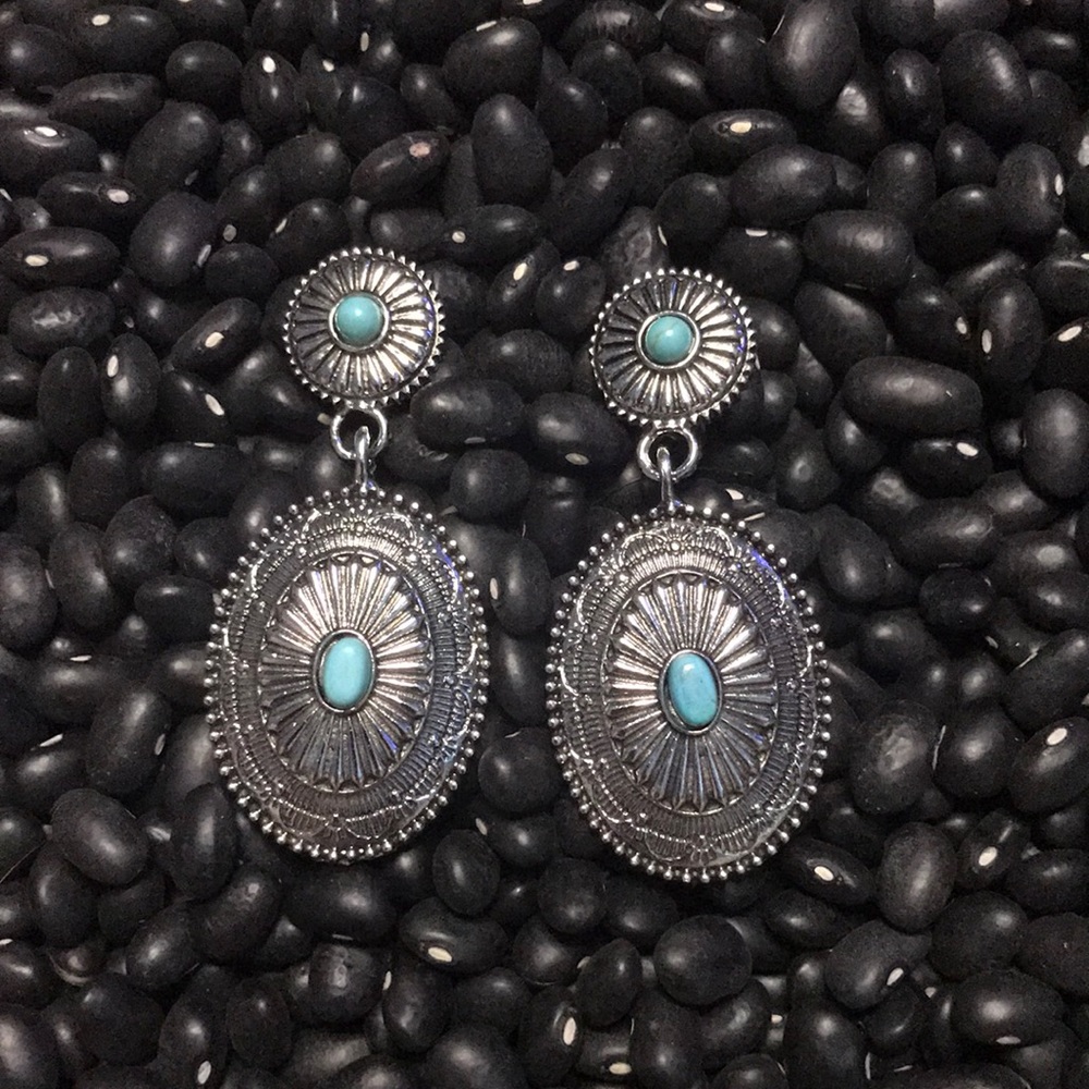 Concho Earrings with Turquoise Stone